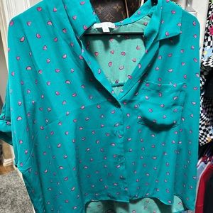 Teal Cropped Button Up with Watermelons